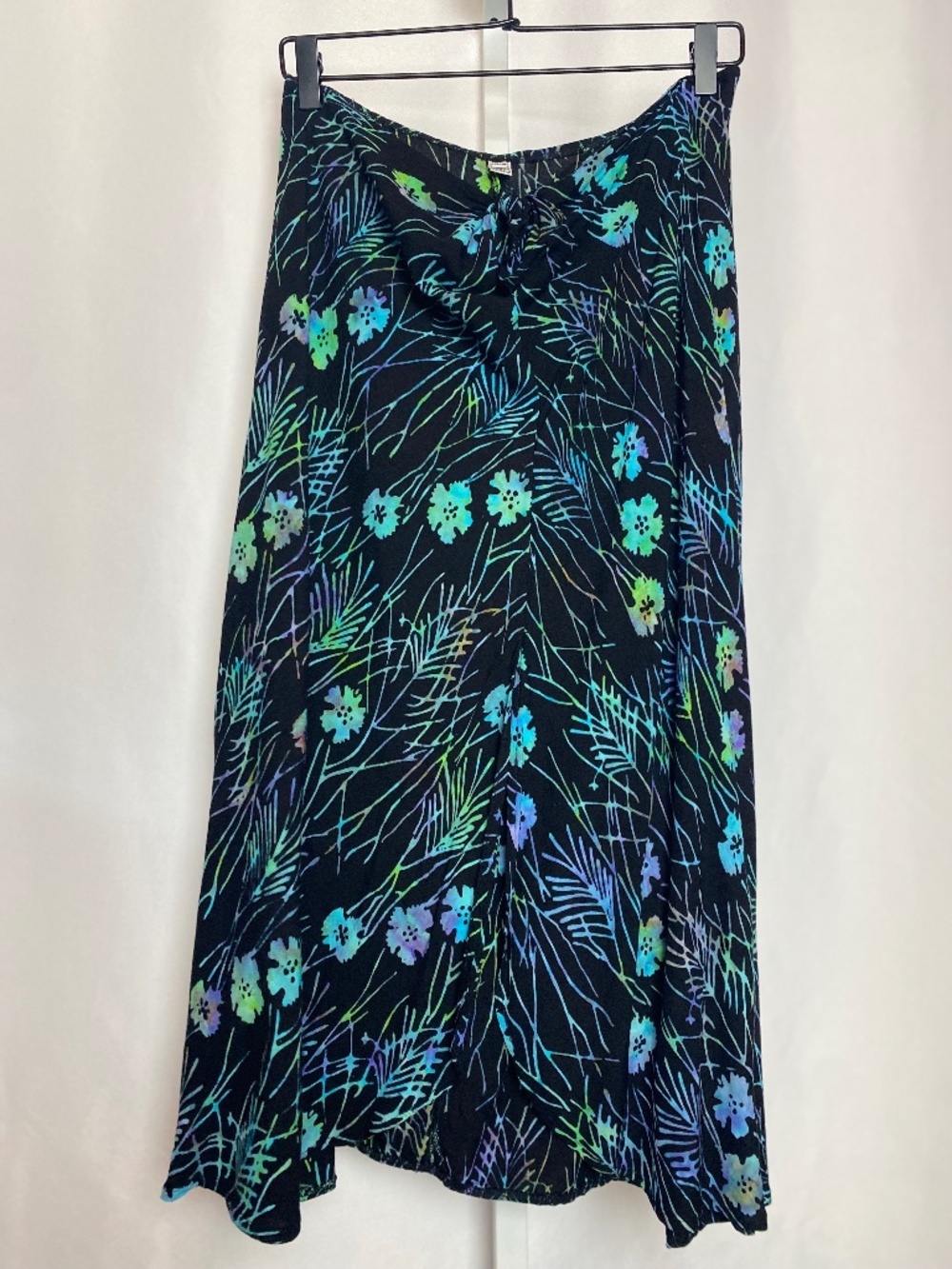 Indie Vibrant  Black | Blue Strapless Split Front Floral Midi Summer Dress S/M